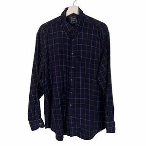 T. Harris London Men's Plaid Men's Casual Button Down Shirt size XL Blue